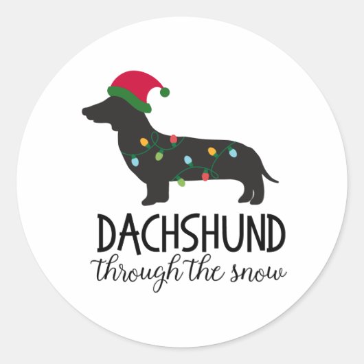 Dachshund door de sneeuw Sticker, kerst Ronde Sticker (Voorkant)