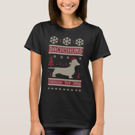 Dachshund door de sneeuw t-shirt (Voorkant)