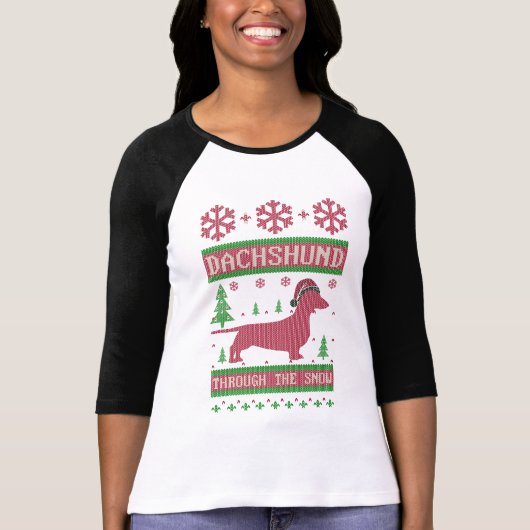 Dachshund door de sneeuw t-shirt (Voorkant)