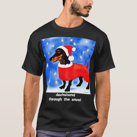 dachshund door de sneeuw! t-shirt (Voorkant)