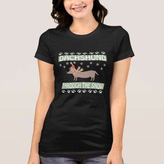 Dachshund door de sneeuw t-shirt (Voorkant)