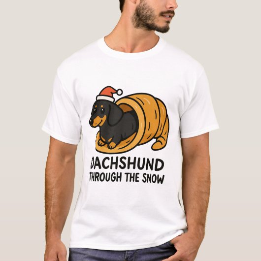 Dachshund Door De Sneeuw T-shirt (Voorkant)