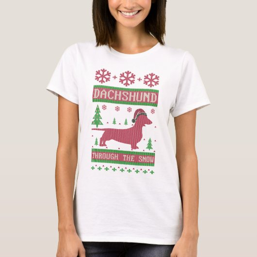 Dachshund door de sneeuw t-shirt (Voorkant)