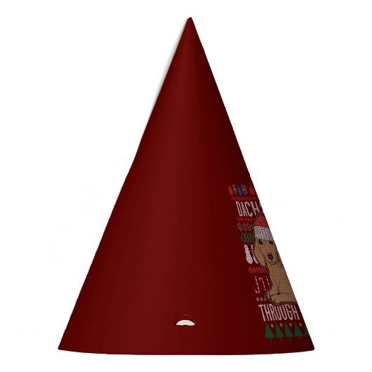 Dachshund door de sneeuw Ugly met kerst Feesthoedjes (Links)