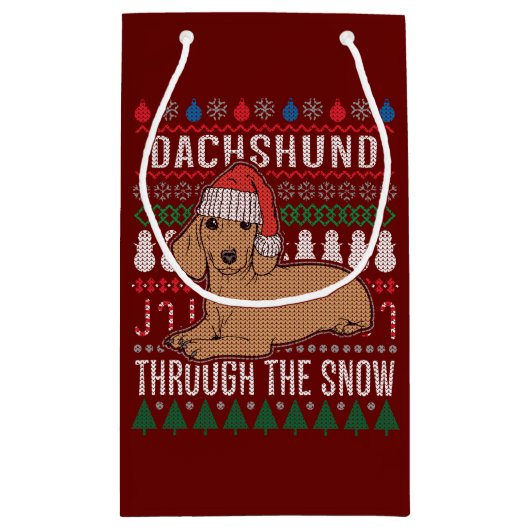 Dachshund door de sneeuw Ugly met kerst Klein Cadeauzakje (Achterkant)