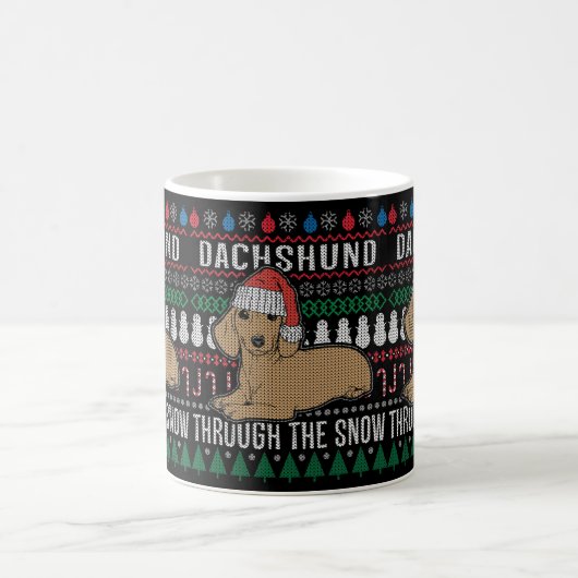 Dachshund door de sneeuw Ugly met kerst Koffiemok (Center)