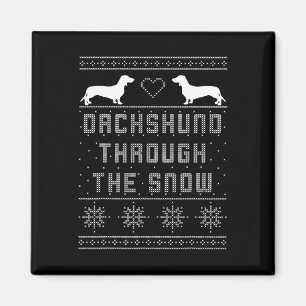 Dachshund door de sneeuw Ugly met kerst Magneet