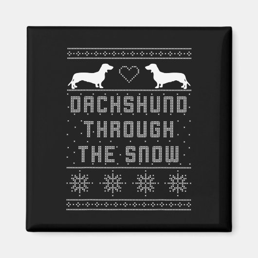 Dachshund door de sneeuw Ugly met kerst Magneet (Voorkant)