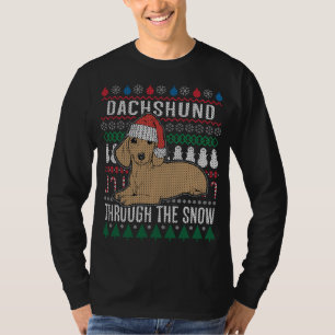 Dachshund door de sneeuw Ugly met kerst T-shirt