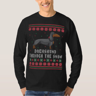 Dachshund door de sneeuw Ugly met kerst T-shirt