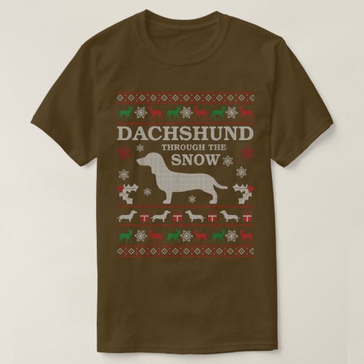 Dachshund door de sneeuw Ugly met kerst T-shirt (Design voorkant)