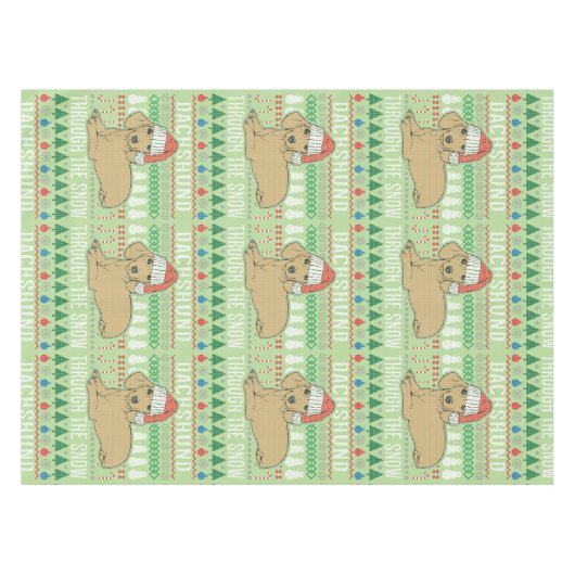 Dachshund door de sneeuw Ugly met kerst Tafelkleed (Voorkant (Horizontaal))