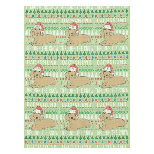 Dachshund door de sneeuw Ugly met kerst Tafelkleed (Voorkant)