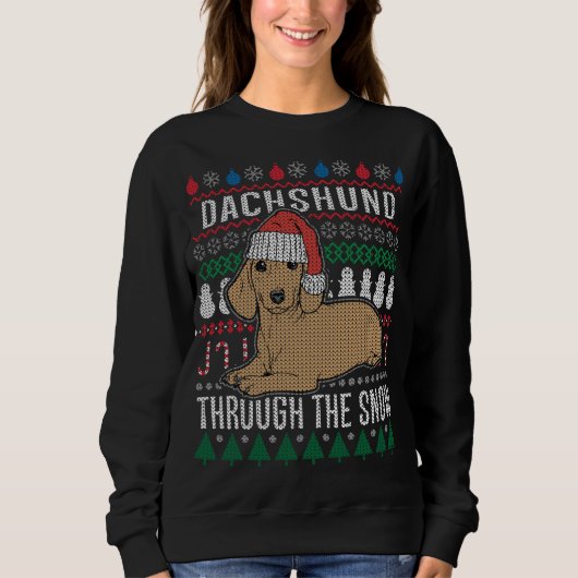 Dachshund door de sneeuw Ugly met kerst Trui (Voorkant)