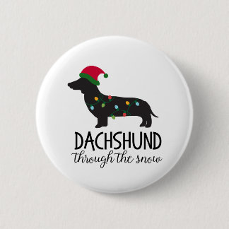 Dachshund door de sneeuwButton, Kerstmis Ronde Button 5,7 Cm