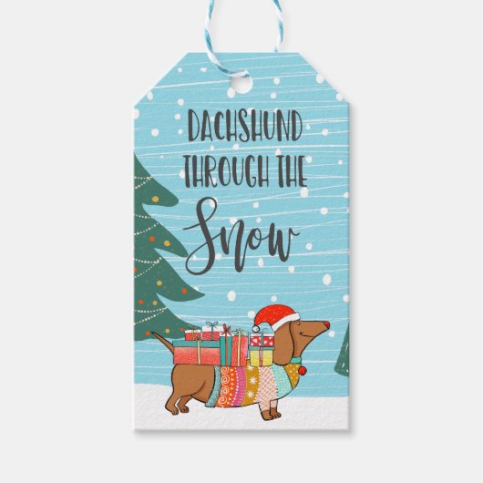 Dachshund door de sneeuwgrappige hondenliefhebber cadeaulabel (Voorkant)