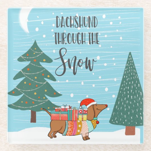 Dachshund door de sneeuwgrappige hondenliefhebber glazen onderzetter (Voorkant)