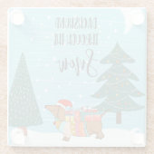 Dachshund door de sneeuwgrappige hondenliefhebber glazen onderzetter (Achterkant)