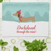 Dachshund door de sneeuwhanddoek theedoek (Gevouwen)