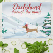 Dachshund door de sneeuwhanddoek theedoek (Gevouwen)