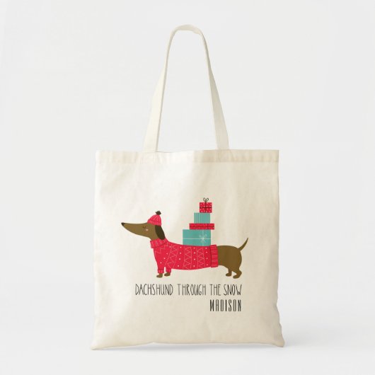 Dachshund door de Sneeuwkersthond Fun-naam Tote Bag (Voorkant)