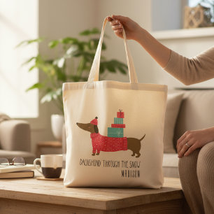 Dachshund door de Sneeuwkersthond Fun-naam Tote Bag