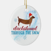 Dachshund door de sneeuwkerstman keramisch ornament (Rechts)