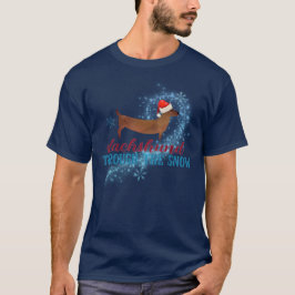 Dachshund door de sneeuwkerstman t-shirt