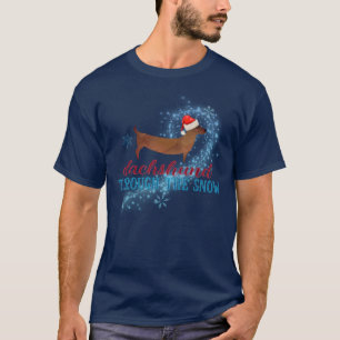 Dachshund door de sneeuwkerstman t-shirt
