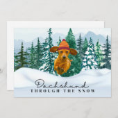 Dachshund door de sneeuwkerstvun feestdagenkaart (Voorkant / Achterkant)