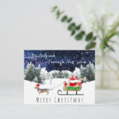 Dachshund door de sneeuwleuke kerstpost briefkaart (Staand voorkant)