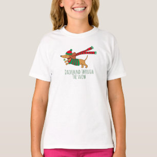 Dachshund door de sneeuwmeisjes' Ruffle T-Shirt