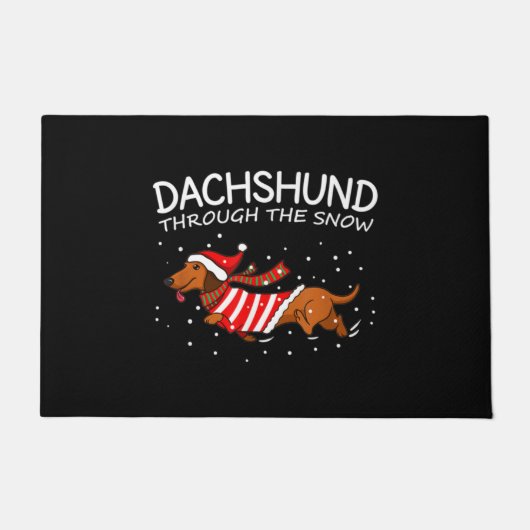 Dachshund door de sneeuwnende hond kerstmis deurmat (Voorkant)