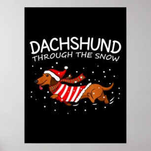 Dachshund door de sneeuwnende hond kerstmis poster