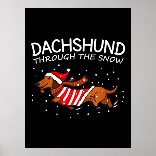 Dachshund door de sneeuwnende hond kerstmis poster (Voorkant)