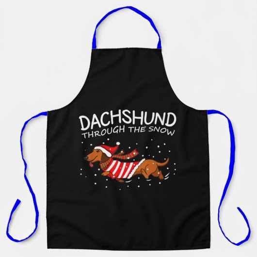 Dachshund door de sneeuwnende hond kerstmis schort (Voorkant)