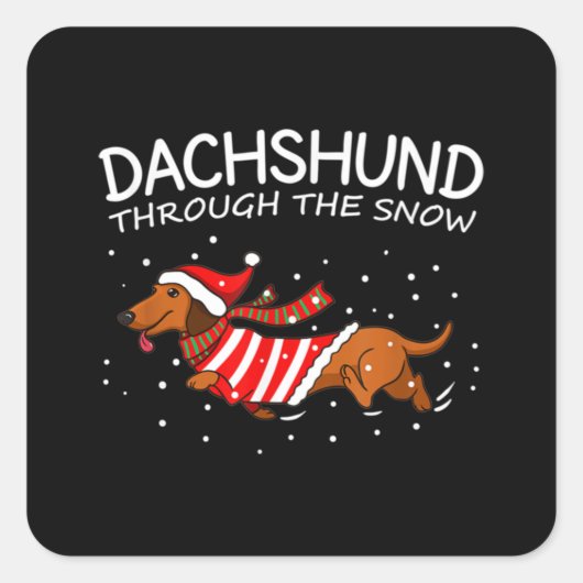 Dachshund door de sneeuwnende hond kerstmis vierkante sticker (Voorkant)