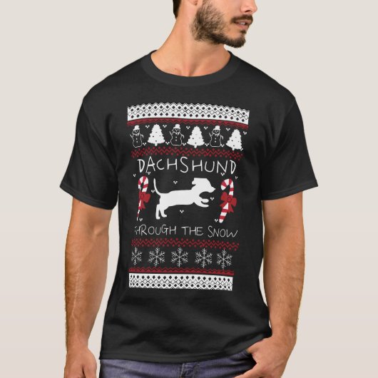Dachshund door de sneeuwstrook Ugly Christma T-shirt (Voorkant)