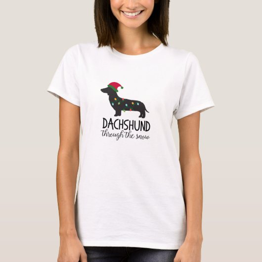 Dachshund door de sneeuwt, kerstmis t-shirt (Voorkant)