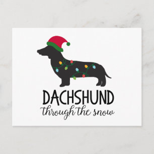 Dachshund door de Snow Post Card, Kerstmis Feestdagenkaart
