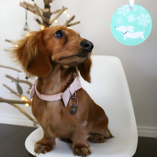 Dachshund door het Ornament van de sneeuwkerstboom