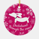 Dachshund door het Ornament van de sneeuwkerstboom (Voorkant)