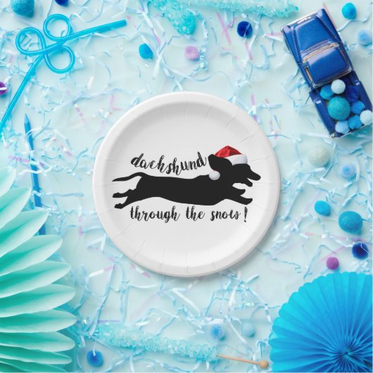 Dachshund door het sneeuwkerstVakantie Papieren Bordje (Feest)