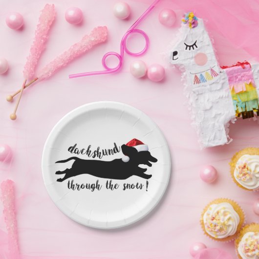 Dachshund door het sneeuwkerstVakantie Papieren Bordje (Feest)