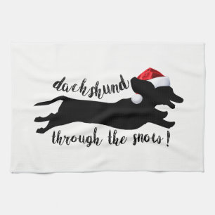 Dachshund door het sneeuwkerstVakantie Theedoek