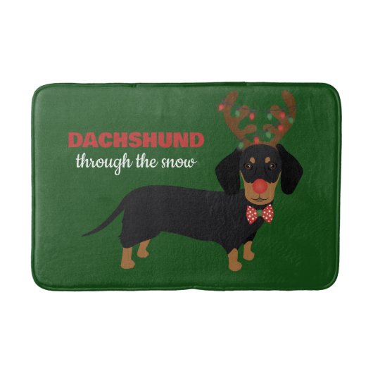 Dachshund door sneeuw Schattige Doxie rendier hond Badmat (Voorkant)