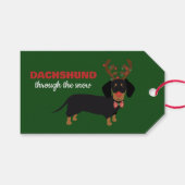 Dachshund door sneeuw Schattige Doxie rendier hond Cadeaulabel (Voorkant (Horizontaal))