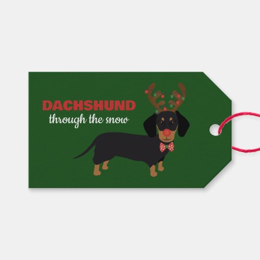 Dachshund door sneeuw Schattige Doxie rendier hond Cadeaulabel (Voorkant (Horizontaal))