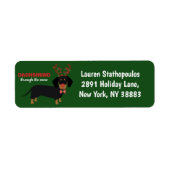 Dachshund door sneeuw Schattige Doxie rendier hond Etiket (Voorkant)