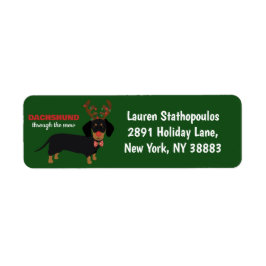 Dachshund door sneeuw Schattige Doxie rendier hond Etiket